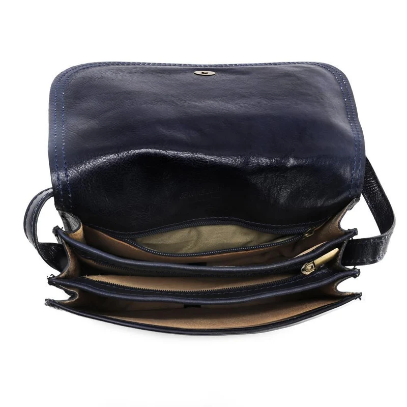 Sac bandoulière en cuir lisse SPENCER Bleu marine