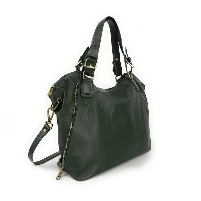 Sac porté épaule en cuir lisse CAMELIA Vert forêt
