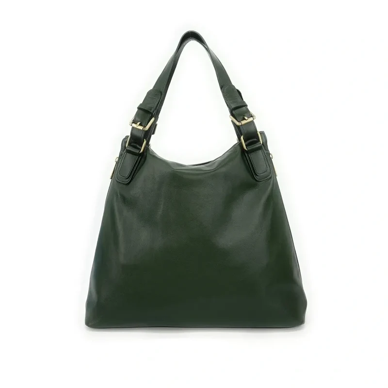Sac porté épaule en cuir lisse CAMELIA Vert forêt