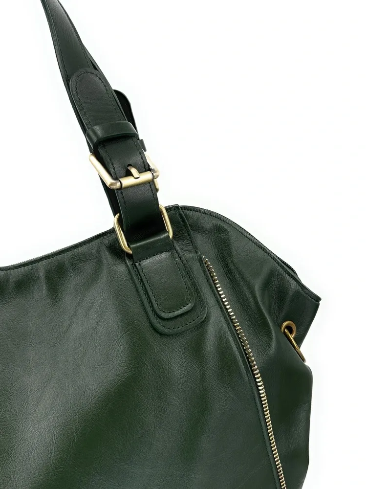 Sac porté épaule en cuir lisse CAMELIA Vert forêt