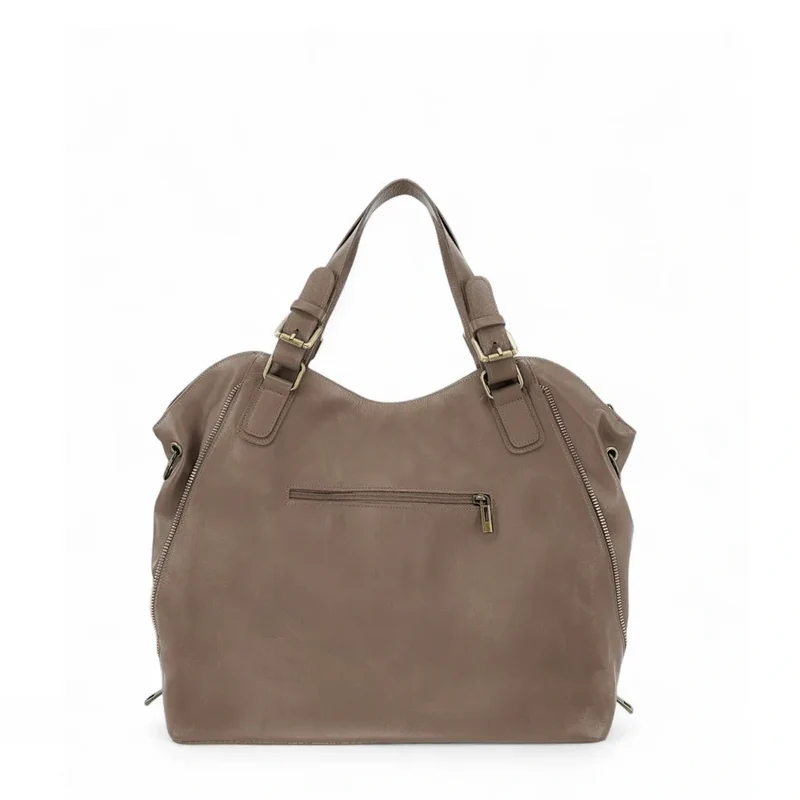 Sac porté épaule en cuir lisse CAMELIA Taupe foncé