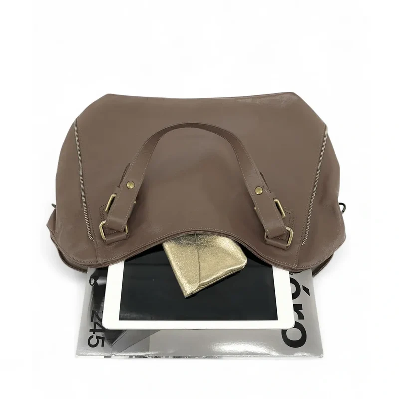 Sac porté épaule en cuir lisse CAMELIA Taupe foncé