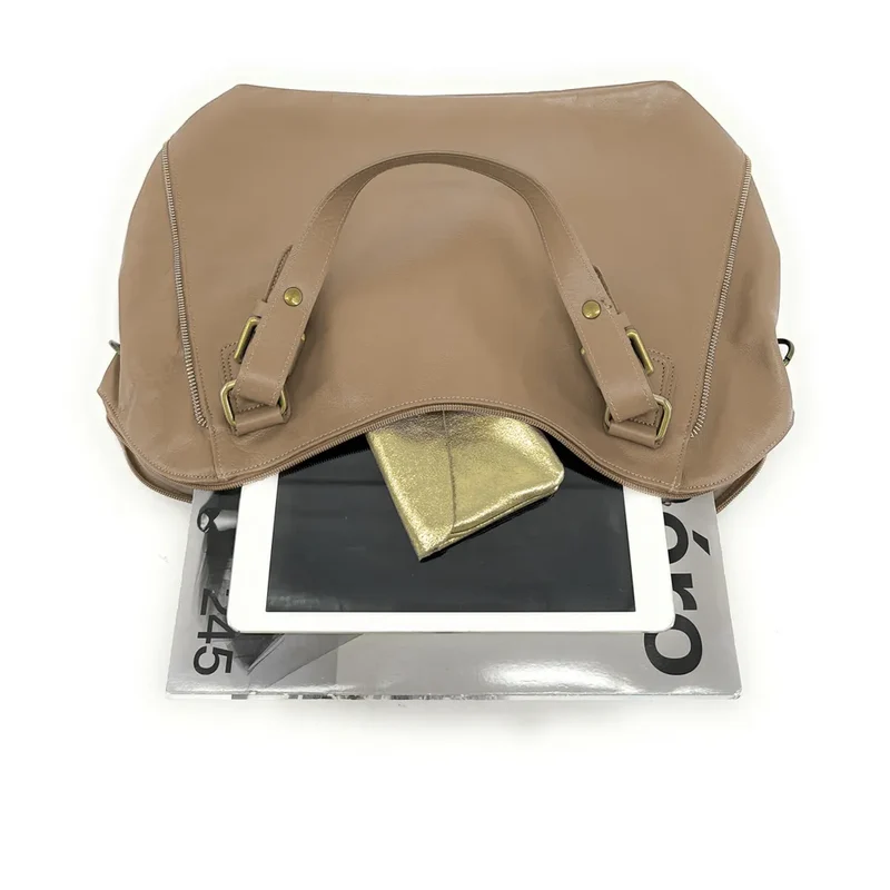 Sac porté épaule en cuir lisse CAMELIA Taupe clair