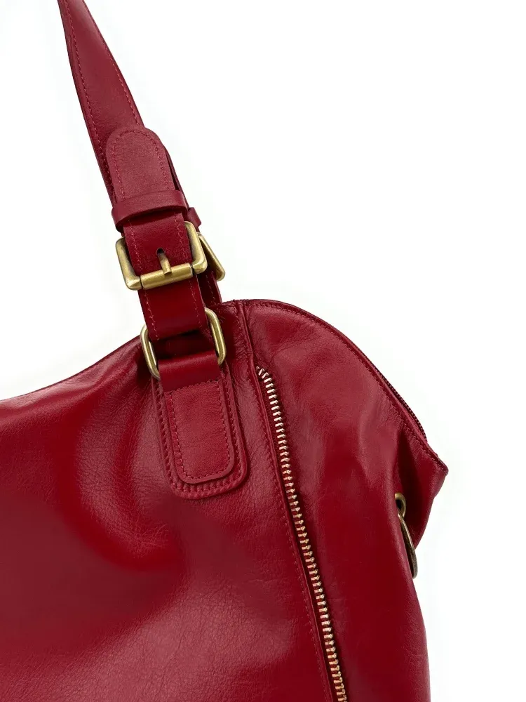 Sac porté épaule en cuir lisse CAMELIA Rouge intense
