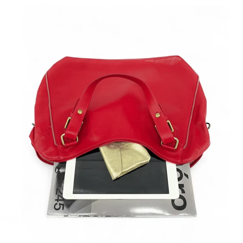 Sac porté épaule en cuir lisse CAMELIA Rouge garance