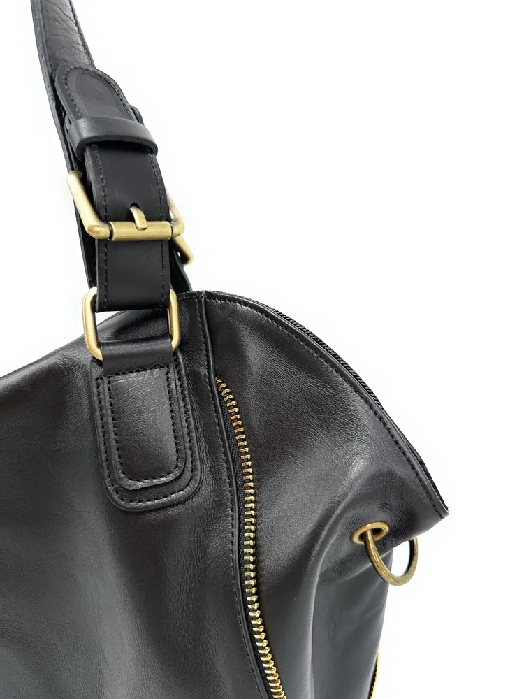 Sac porté épaule en cuir lisse CAMELIA Noir