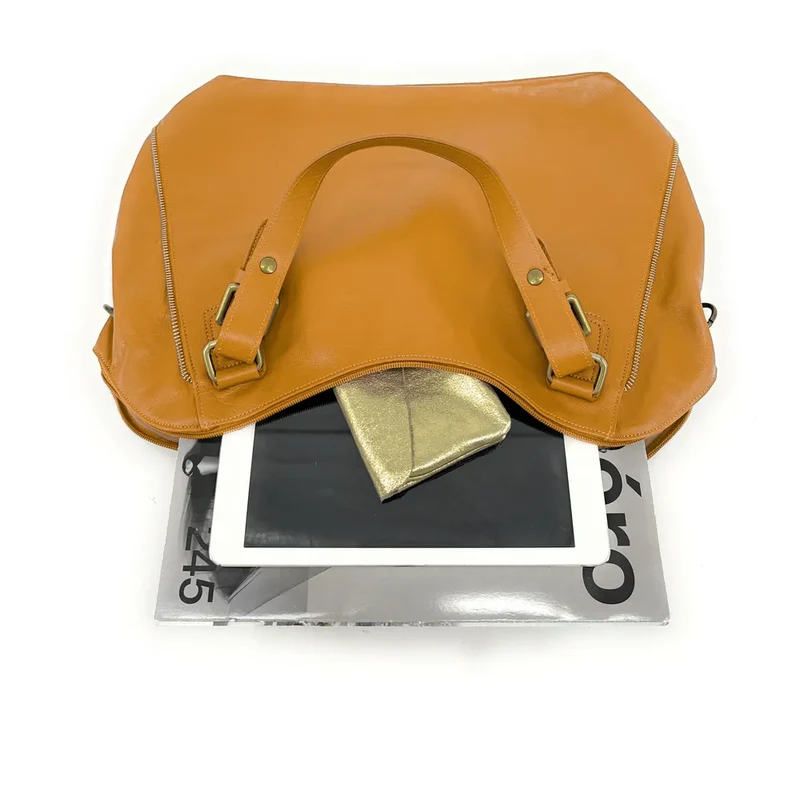 Sac porté épaule en cuir lisse CAMELIA Jaune Moutarde