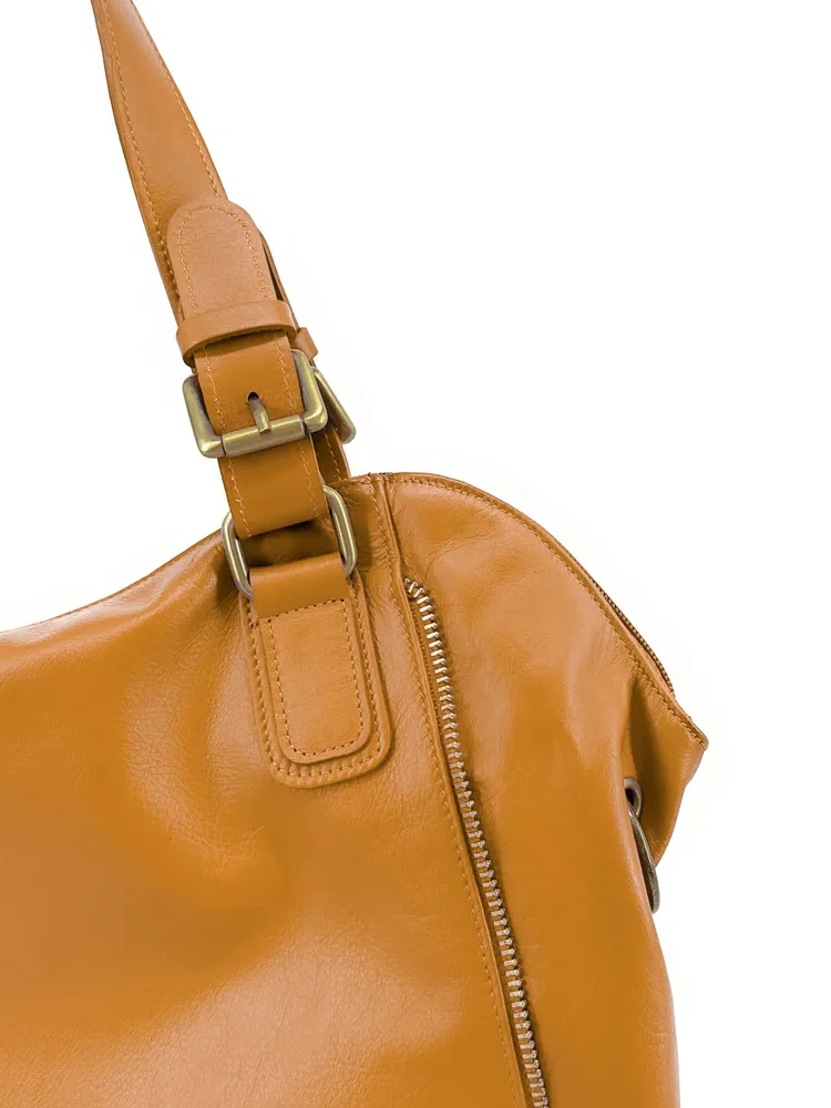 Sac porté épaule en cuir lisse CAMELIA Jaune Moutarde