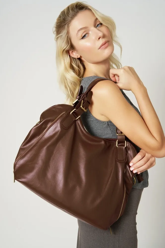 Sac porté épaule en cuir lisse CAMELIA Marron Châtaigne