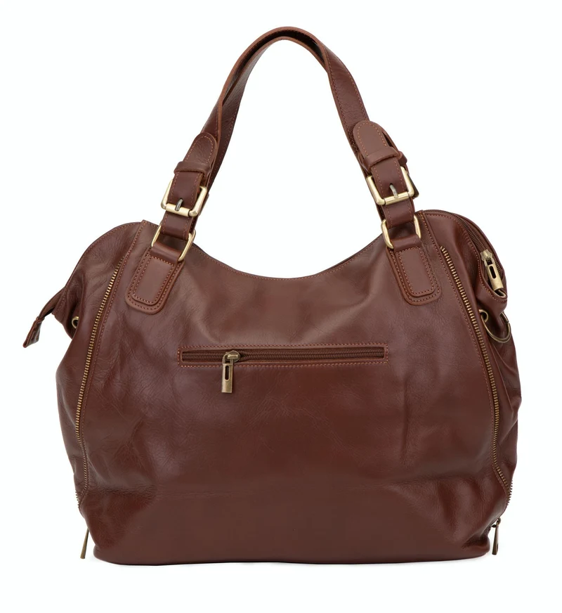 Sac porté épaule en cuir lisse CAMELIA Marron Châtaigne