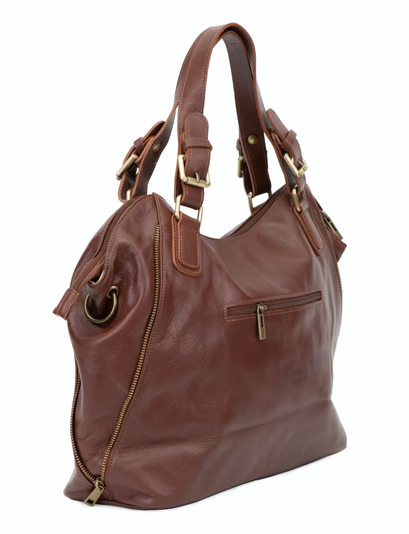 Sac porté épaule en cuir lisse CAMELIA Marron Châtaigne