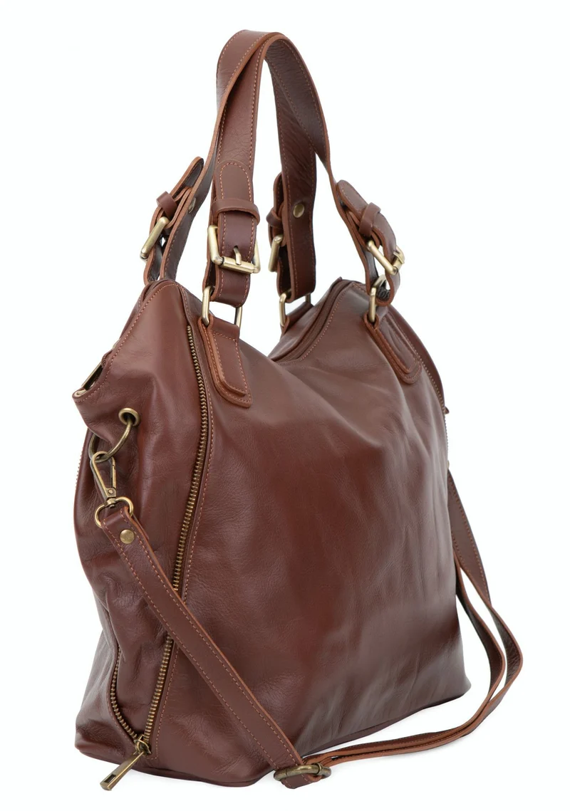 Sac porté épaule en cuir lisse CAMELIA Marron Châtaigne