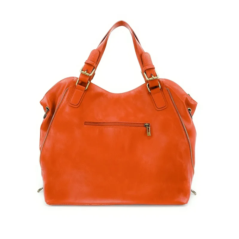 Sac porté épaule en cuir lisse CAMELIA Orange mandarine