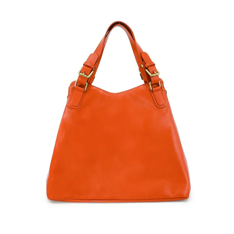 Sac porté épaule en cuir lisse CAMELIA Orange mandarine