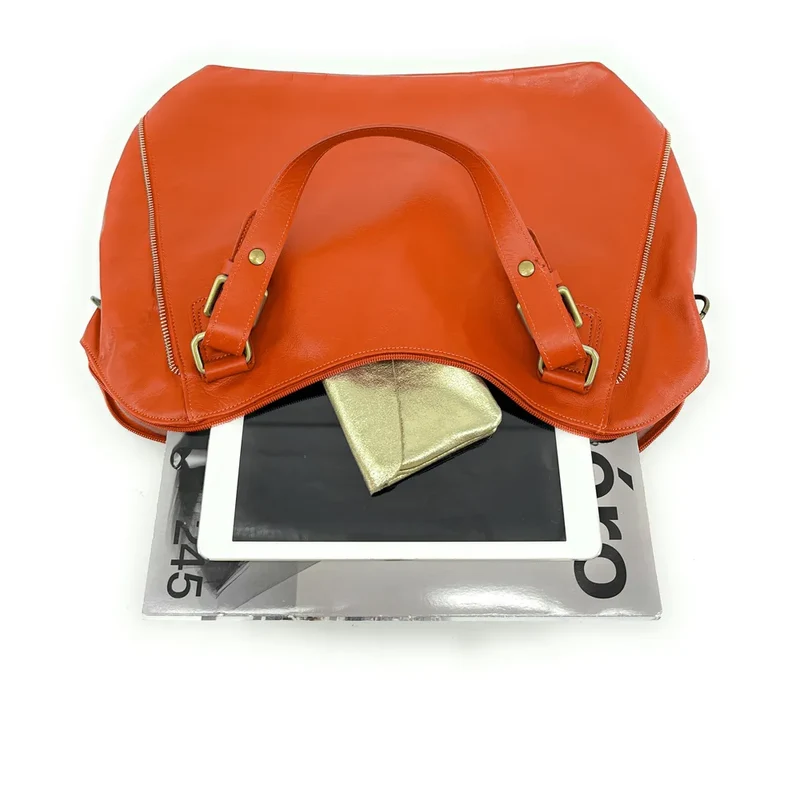 Sac porté épaule en cuir lisse CAMELIA Orange mandarine