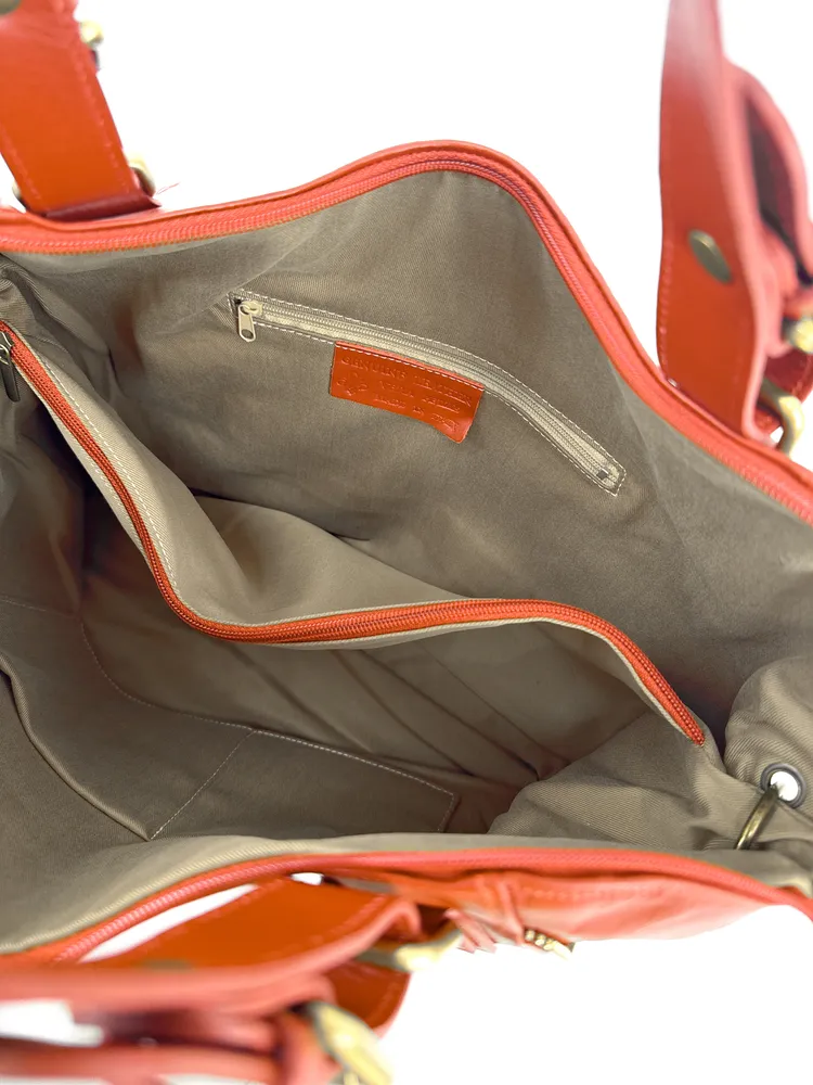 Sac porté épaule en cuir lisse CAMELIA Orange mandarine