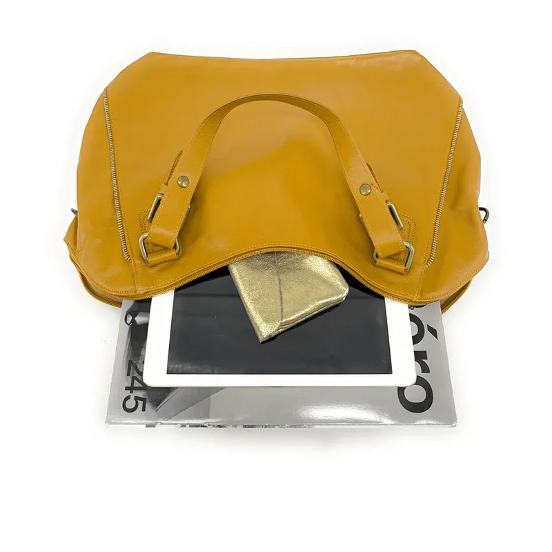 Sac porté épaule en cuir lisse CAMELIA Jaune tournesol