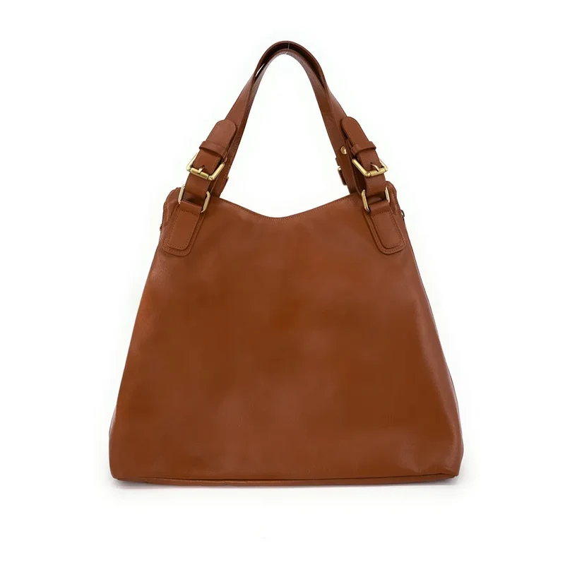 Sac porté épaule en cuir lisse CAMELIA Camel foncé