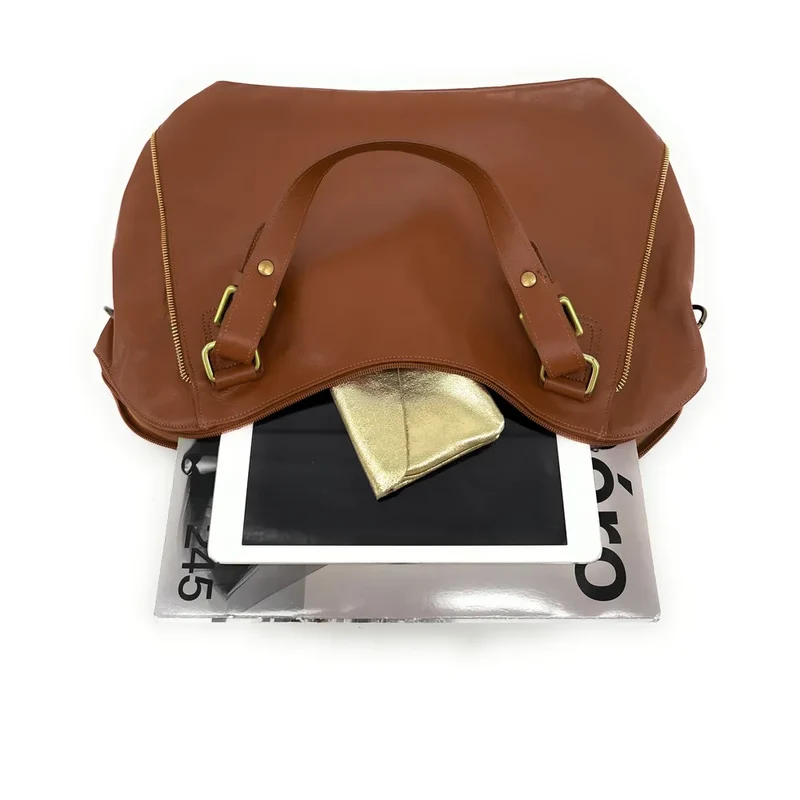Sac porté épaule en cuir lisse CAMELIA Camel foncé