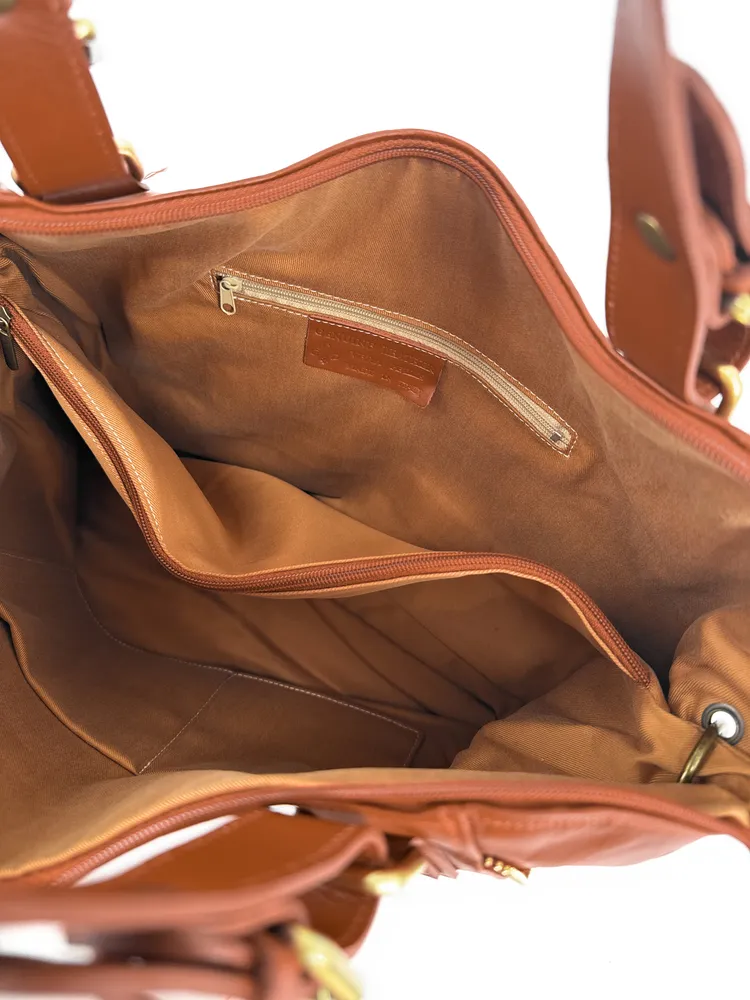 Sac porté épaule en cuir lisse CAMELIA Camel foncé