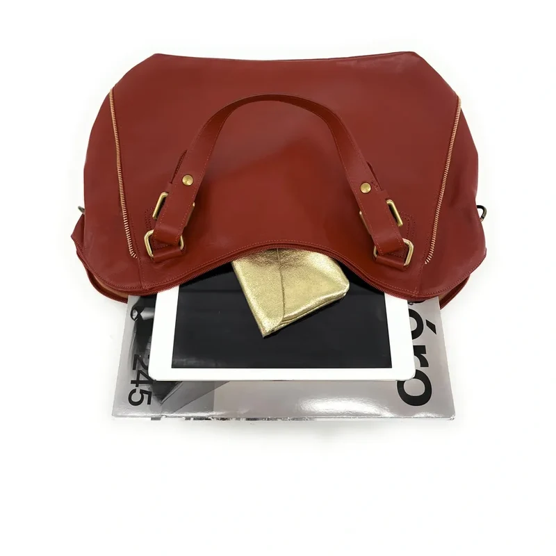 Sac porté épaule en cuir lisse CAMELIA Rouille