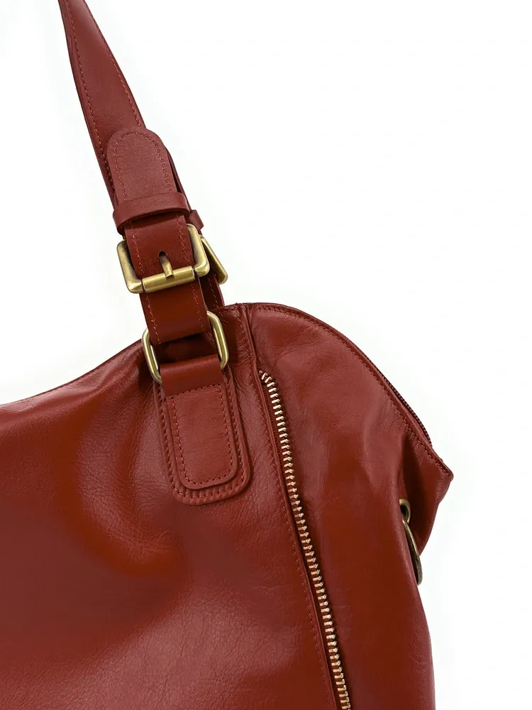Sac porté épaule en cuir lisse CAMELIA Rouille