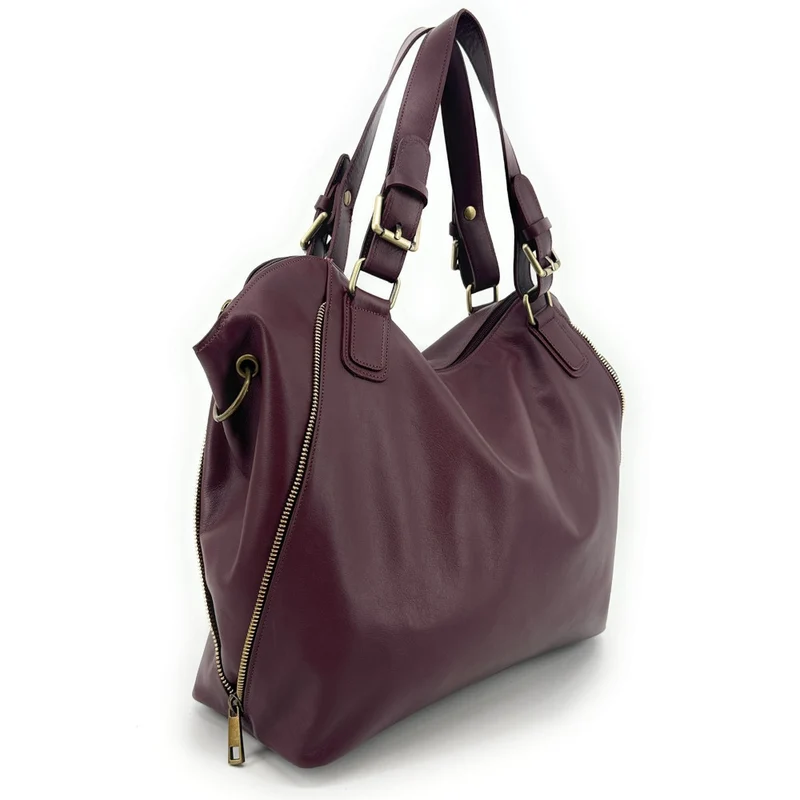 Sac porté épaule en cuir lisse CAMELIA Bordeaux