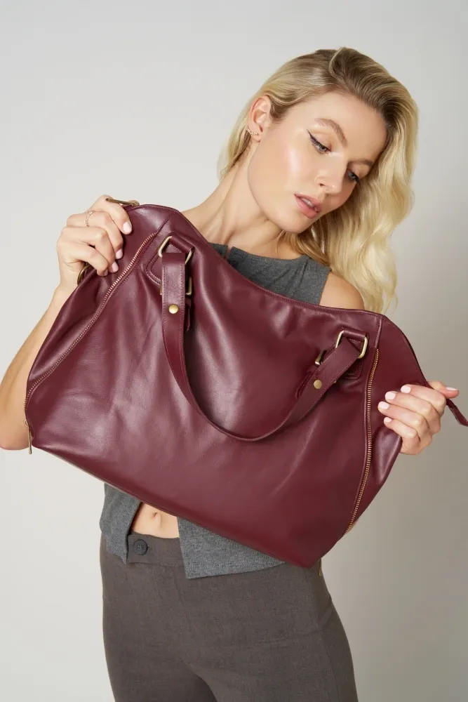 Sac porté épaule en cuir lisse CAMELIA Bordeaux