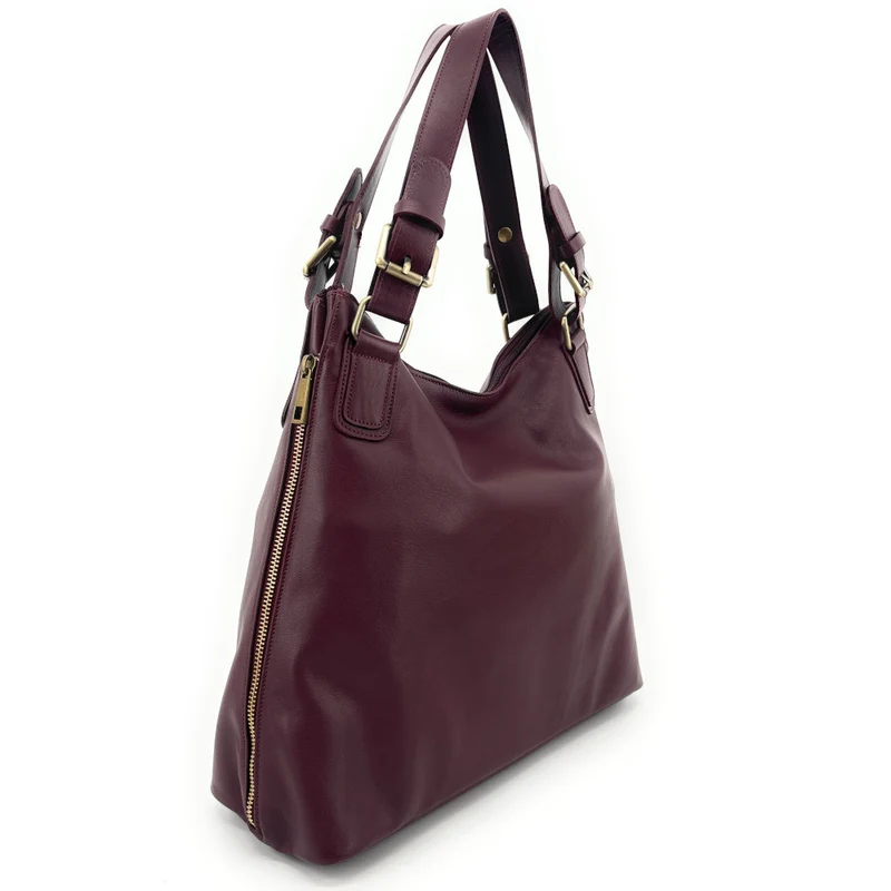 Sac porté épaule en cuir lisse CAMELIA Bordeaux