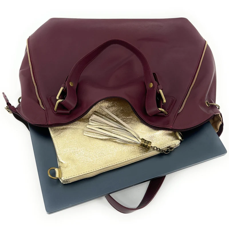 Sac porté épaule en cuir lisse CAMELIA Bordeaux
