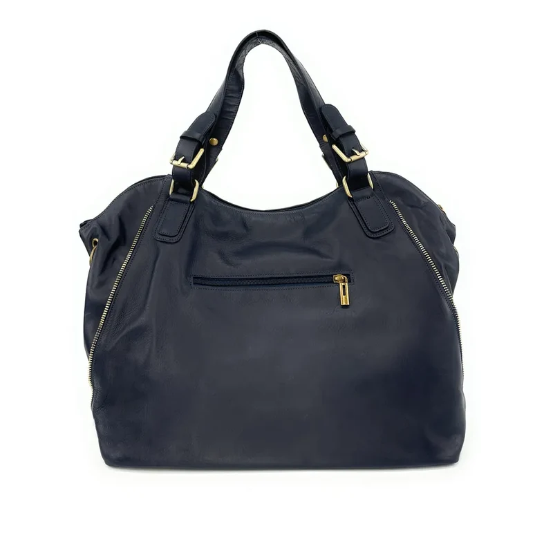Sac porté épaule en cuir lisse CAMELIA Bleu marine