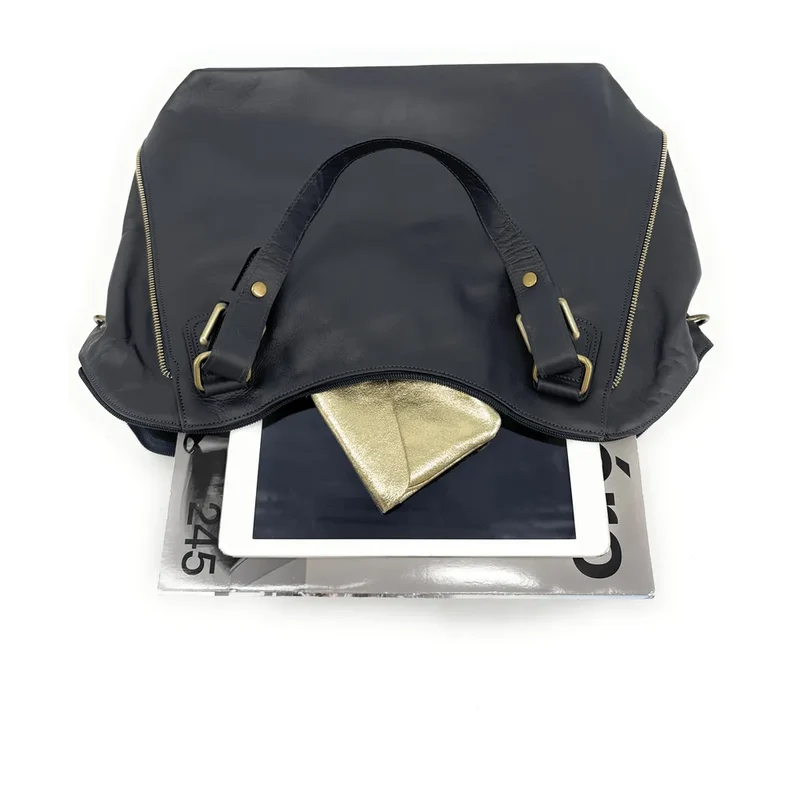 Sac porté épaule en cuir lisse CAMELIA Bleu marine