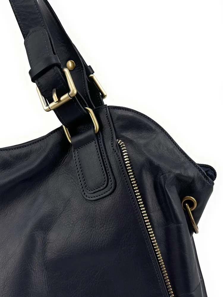 Sac porté épaule en cuir lisse CAMELIA Bleu marine