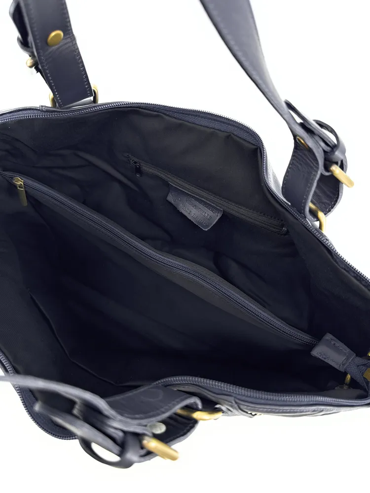 Sac porté épaule en cuir lisse CAMELIA Bleu marine