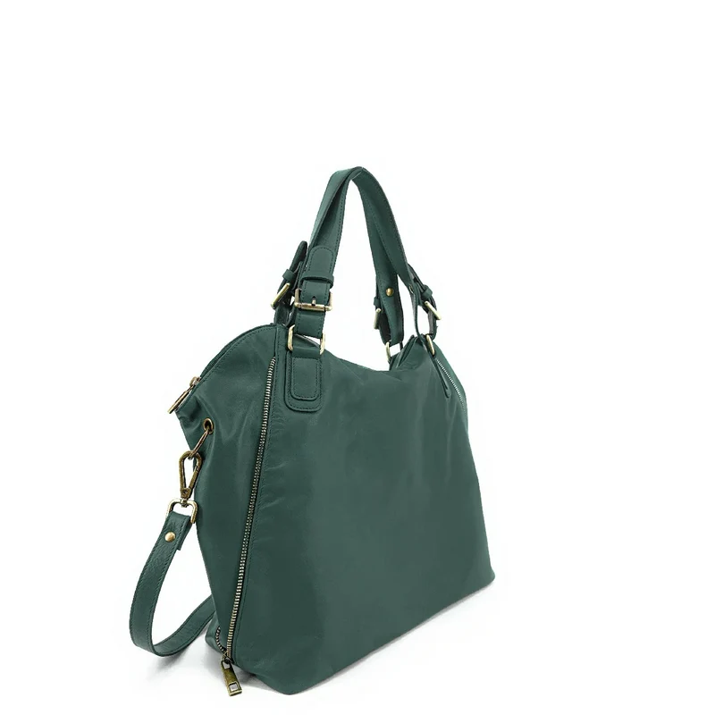 Sac porté épaule en cuir lisse CAMELIA Bleu vert canard