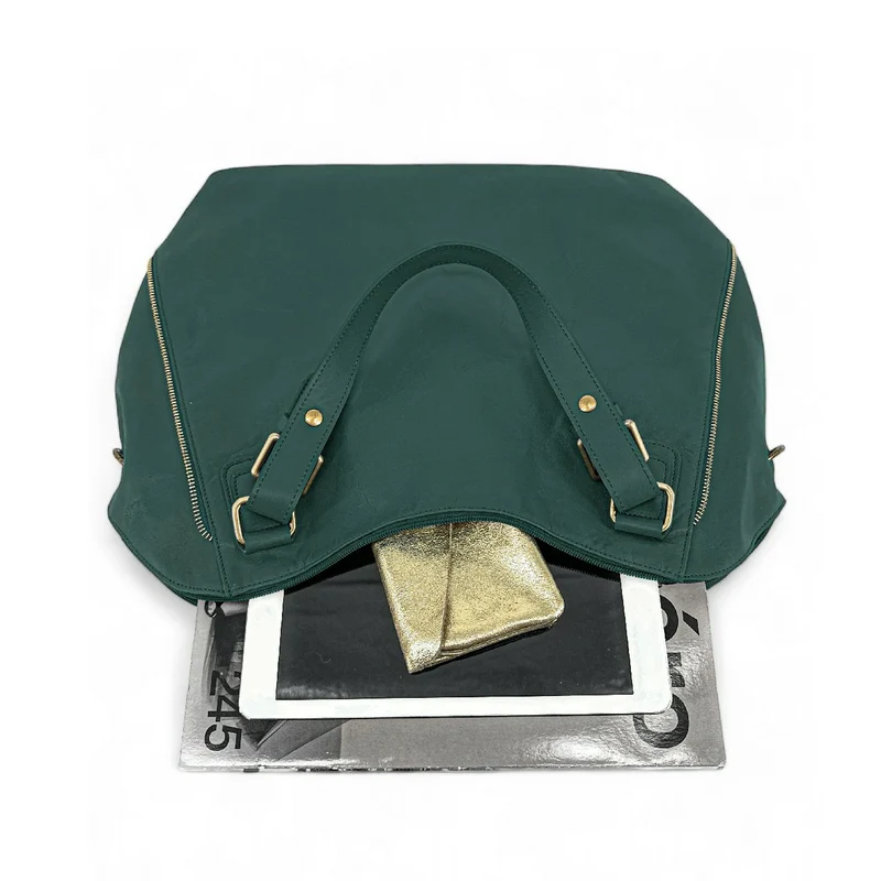 Sac porté épaule en cuir lisse CAMELIA Bleu vert canard