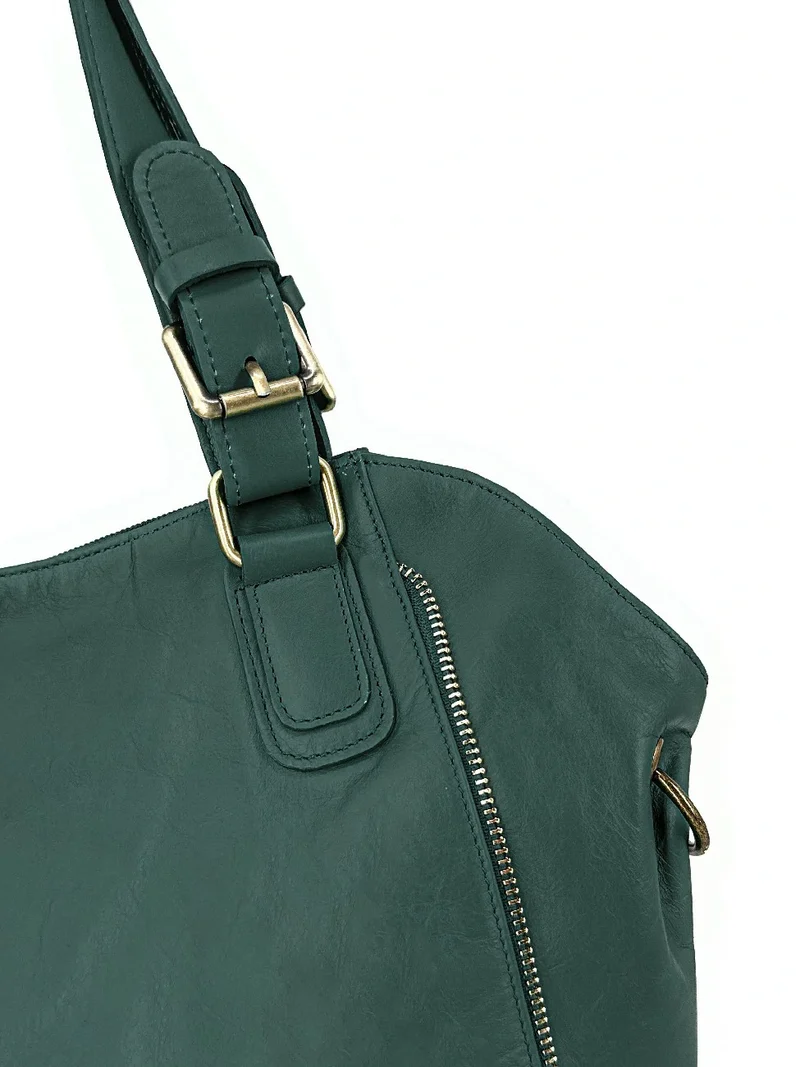 Sac porté épaule en cuir lisse CAMELIA Bleu vert canard