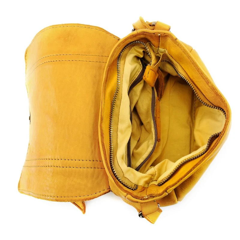 Sac à main en cuir souple vintage MELBOURNE Jaune Moutarde