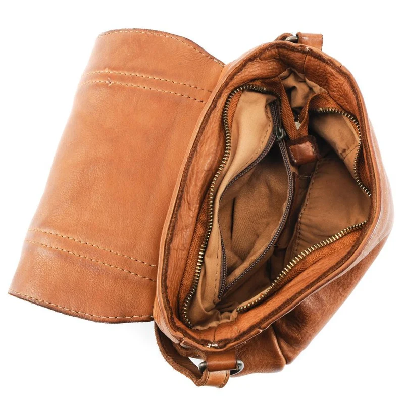 Sac à main en cuir souple vintage MELBOURNE Camel foncé