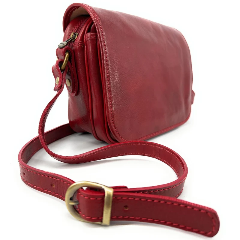 Sac bandoulière en cuir lisse MARIE STUART Rouge foncé