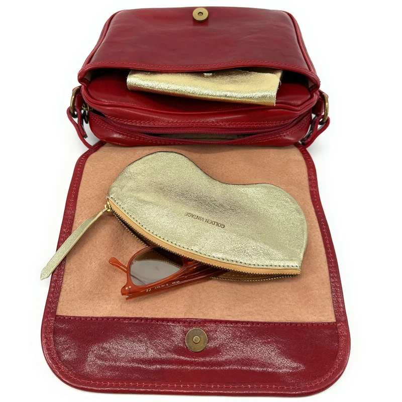 Sac bandoulière en cuir lisse MARIE STUART Rouge foncé