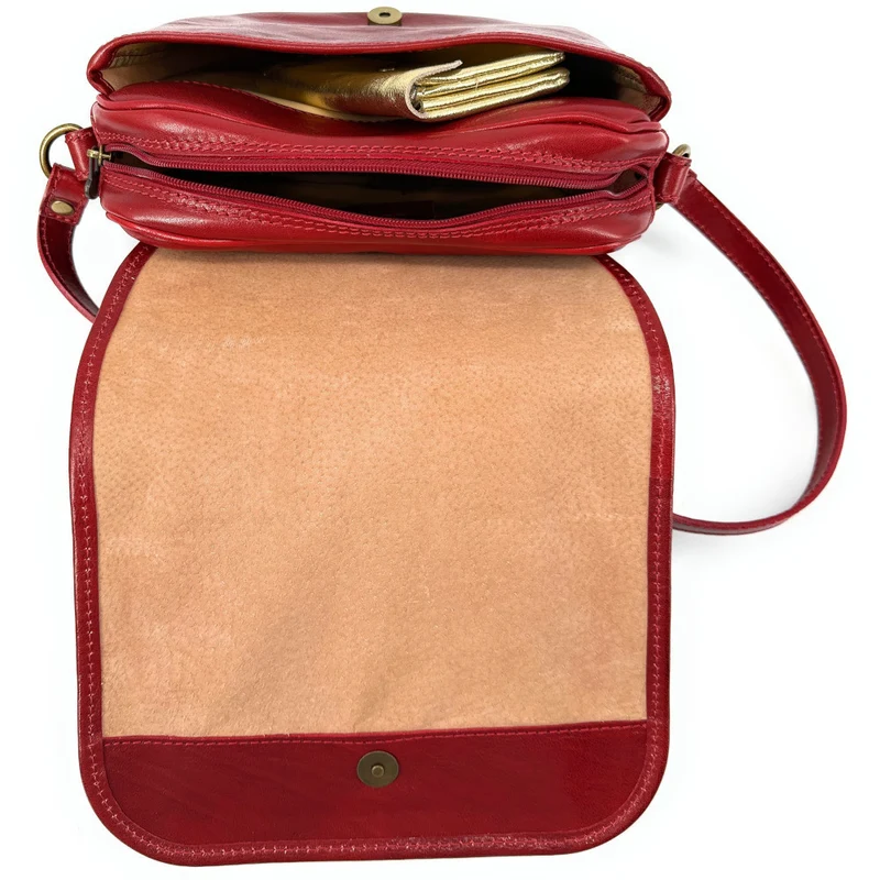 Sac bandoulière en cuir lisse MARIE STUART Rouge foncé