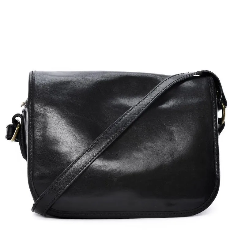 Sac bandoulière en cuir lisse MARIE STUART Noir
