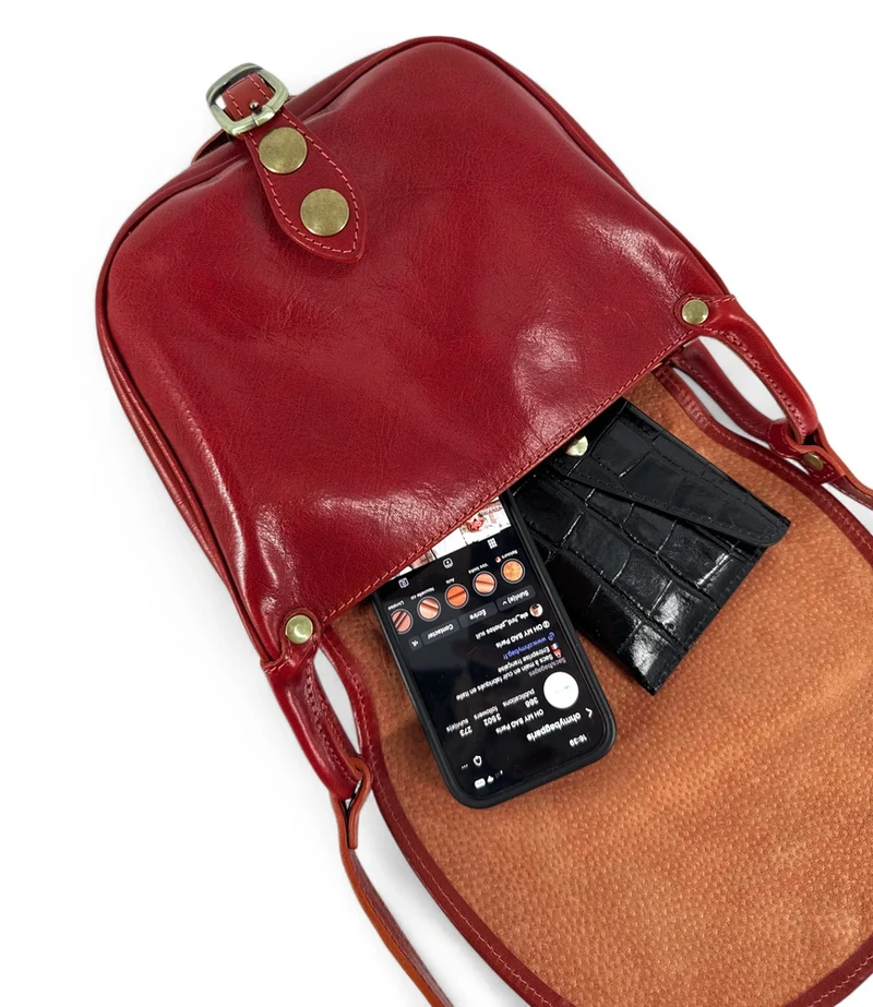 Sac bandoulière en cuir lisse LITTLE VERLAINE Rouge foncé