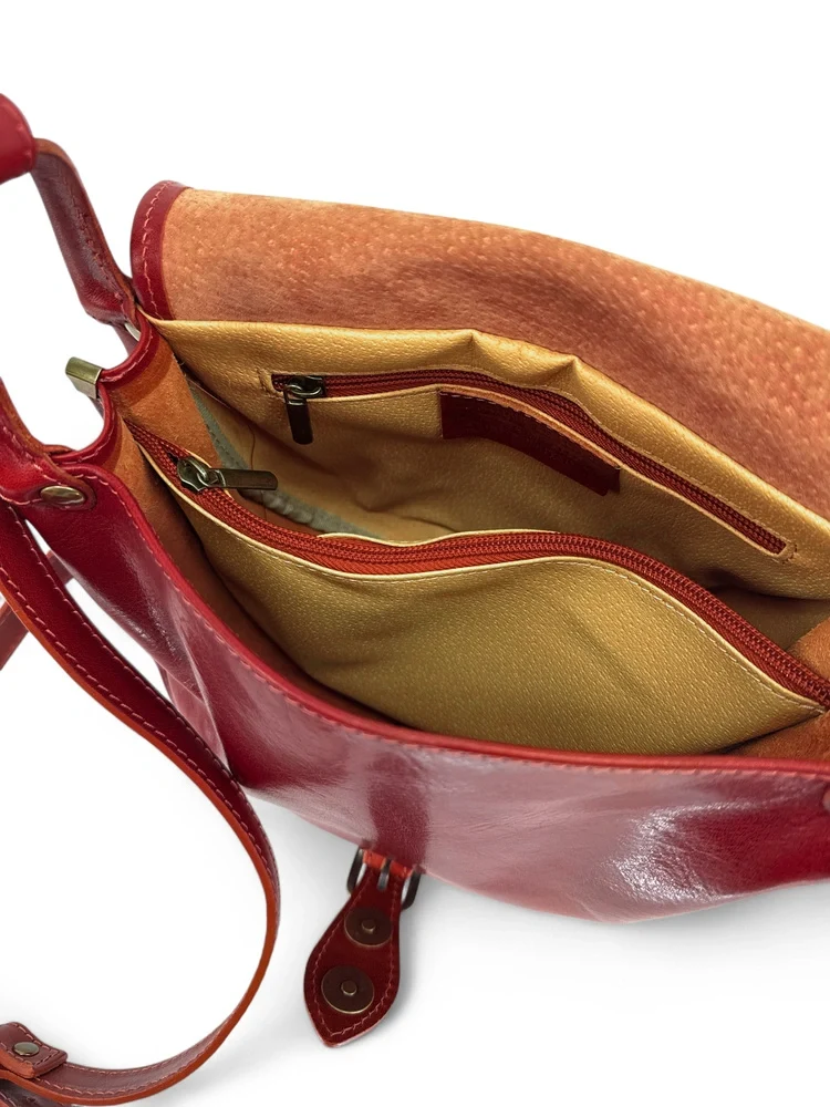 Sac bandoulière en cuir lisse LITTLE VERLAINE Rouge foncé