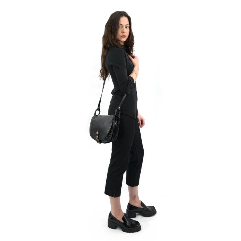 Sac bandoulière en cuir lisse LITTLE VERLAINE Noir