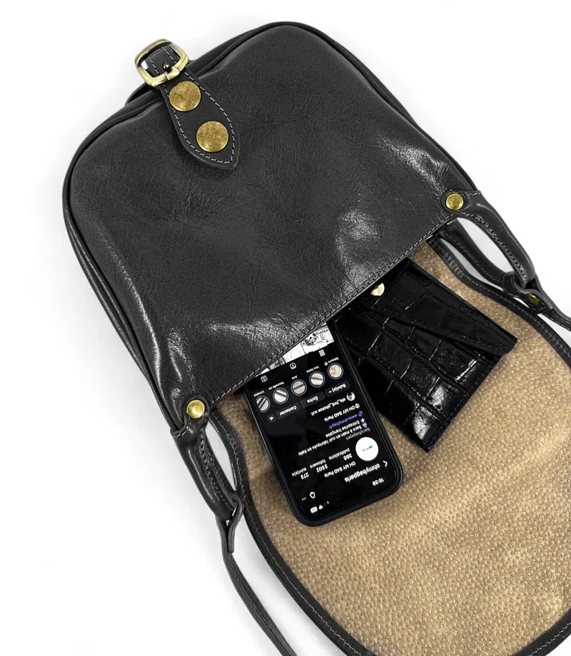 Sac bandoulière en cuir lisse LITTLE VERLAINE Noir