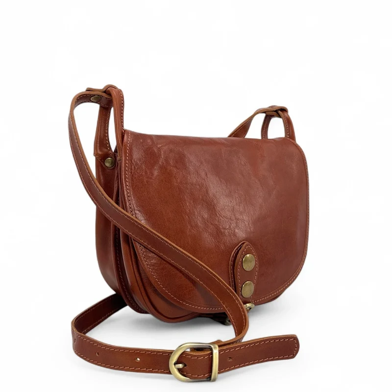 Sac bandoulière en cuir lisse LITTLE VERLAINE Cognac