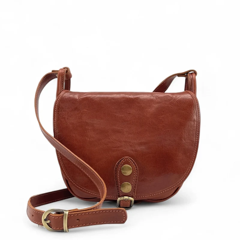 Sac bandoulière en cuir lisse LITTLE VERLAINE Cognac
