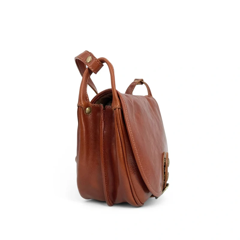 Sac bandoulière en cuir lisse LITTLE VERLAINE Cognac